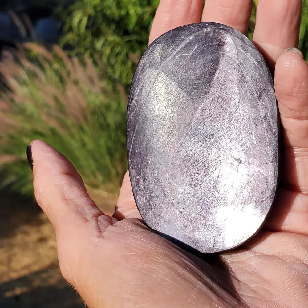 Brazilian Purple Mica Double Side Flash Crystal Palmstone Freeform 132 Grams